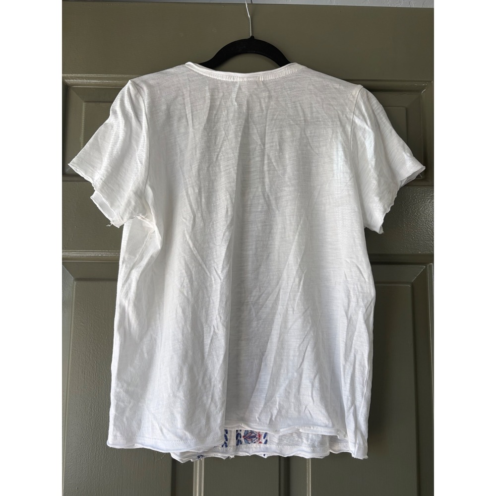 Knox Rose | Embroidered V-Neck Boho Slub Top | Medium || White| - Picture 2 of 5